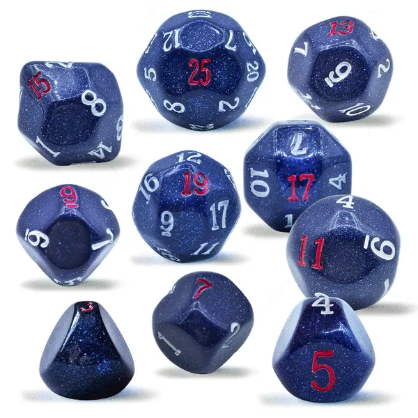 Updated Shaped 10 Pieces Odd Numbered Polyhedral Dice Set D3-D25, Odd Number Dice D3, D5, D7, D9, D11, D13, D15, D17, D19, D25 box