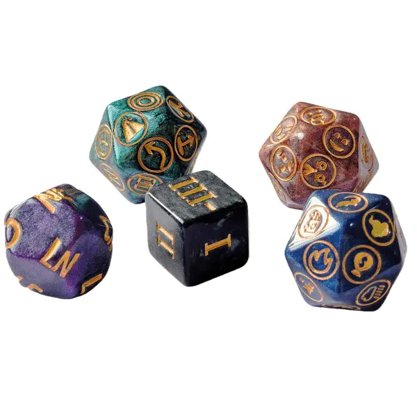 5pcs DM Dice Set Including Rating D6, NPC Alignment Dice, NPC Emotion Die, Encounter Die and D20 Pathfinder's Journey Die box