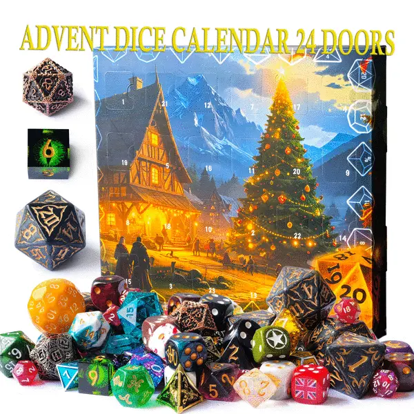 Advent Dice Calendar Set with 24 Random Mystery Dice, Christmas Advent Calendar DND Dice Set, 24 Days Christmas Countdown Gift box